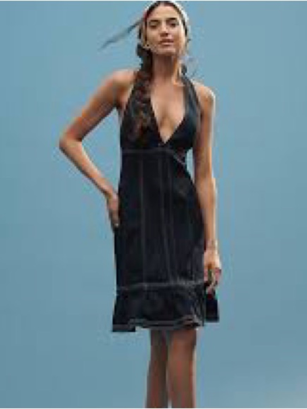 Anthropologie Pilcro Deep-V Denim Open aback Mini Dress in Blue Size M